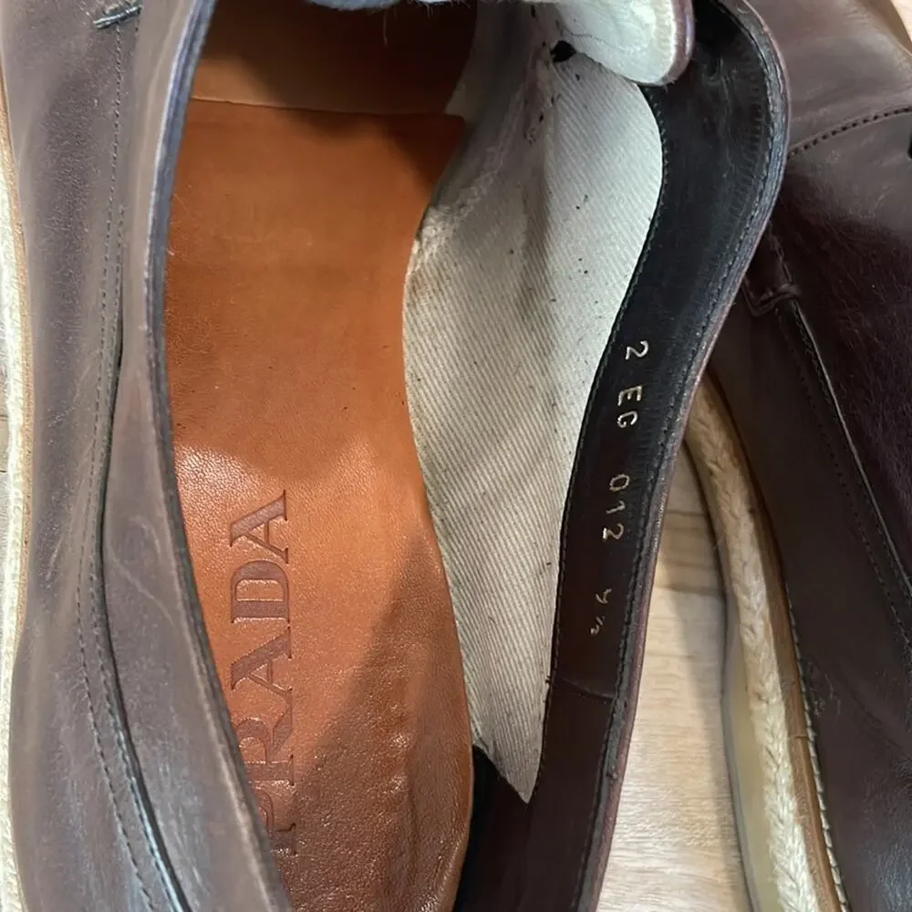 Prada Brown Nappa Leather Lace Up Espadrilles